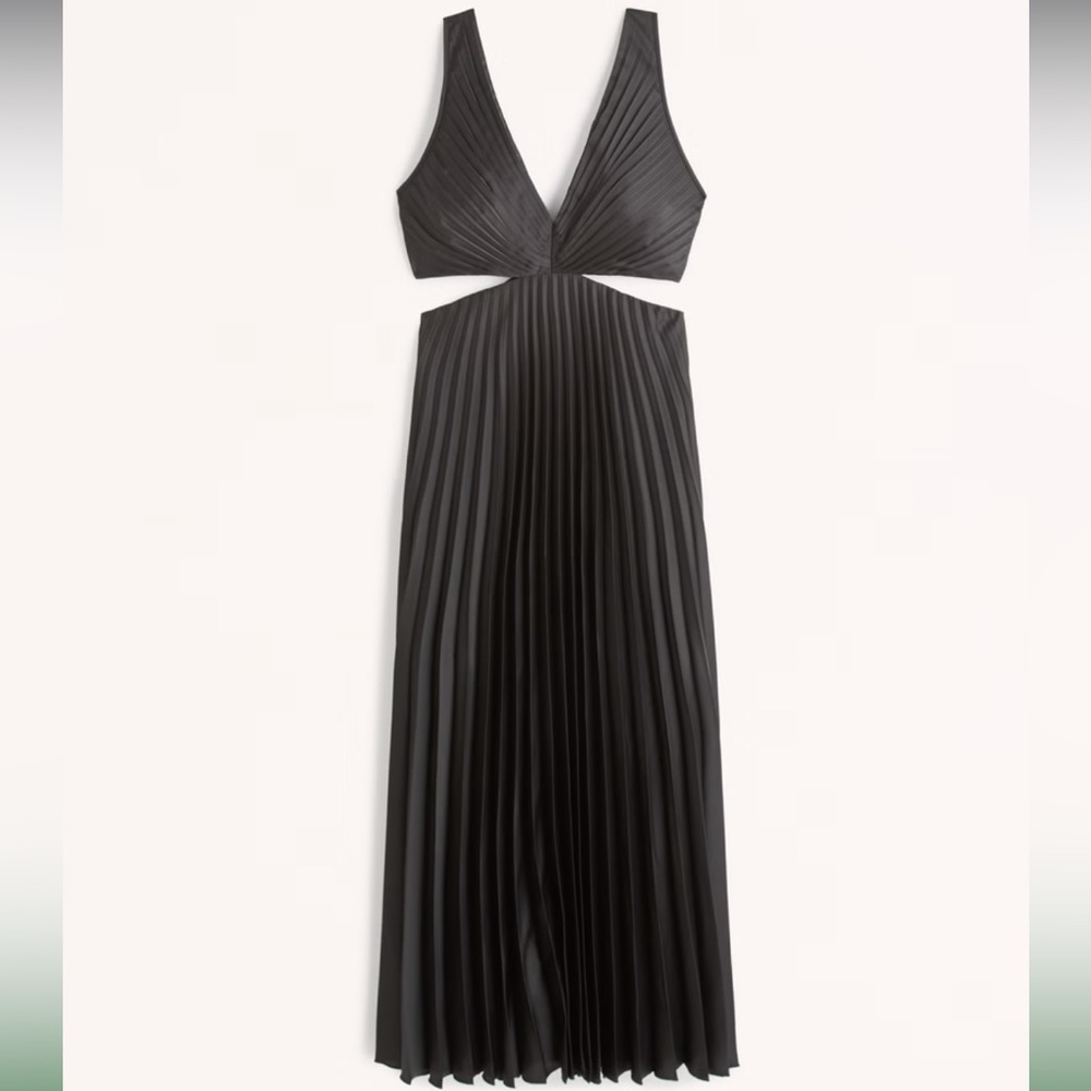 Satin Pleated Cutout Maxi Dress